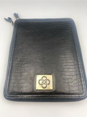 Stella & Dot Black Faux Croc Zip Portfolio with Gold Emblem iPad case